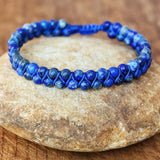 Lapis Lazuli Braided Bracelet Double Layer Beaded Charm Jewelry