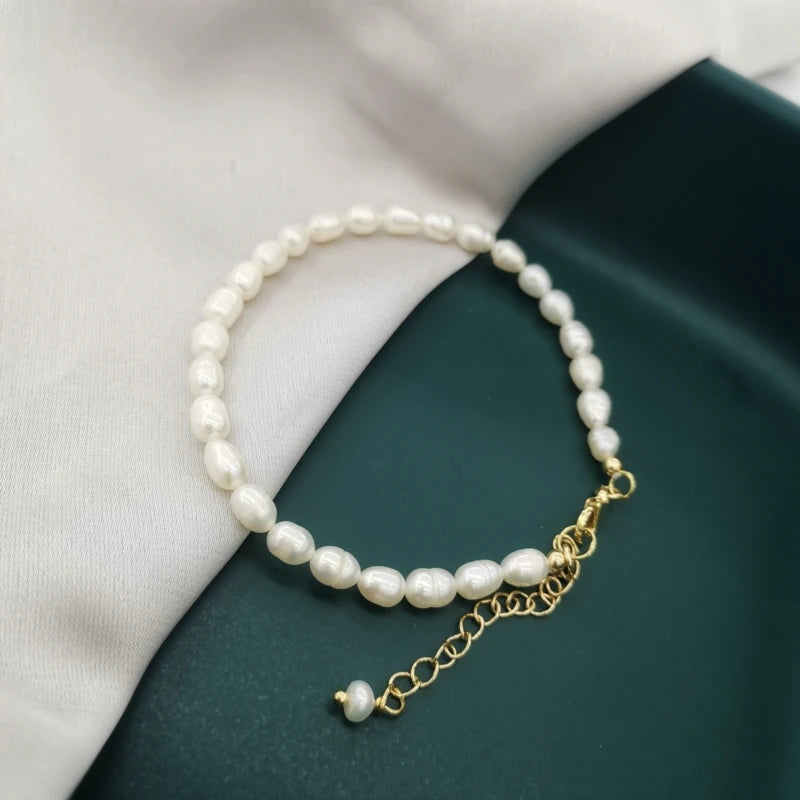 4mm Freshwater Pearl Bracelet 14K Filled Adjustable Chain Tiny Bangles
