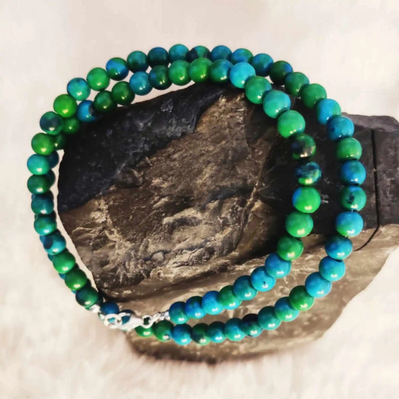 4mm Chrysocolla Turquoise Beads Necklace 18 inches Emotional Chain Blessing