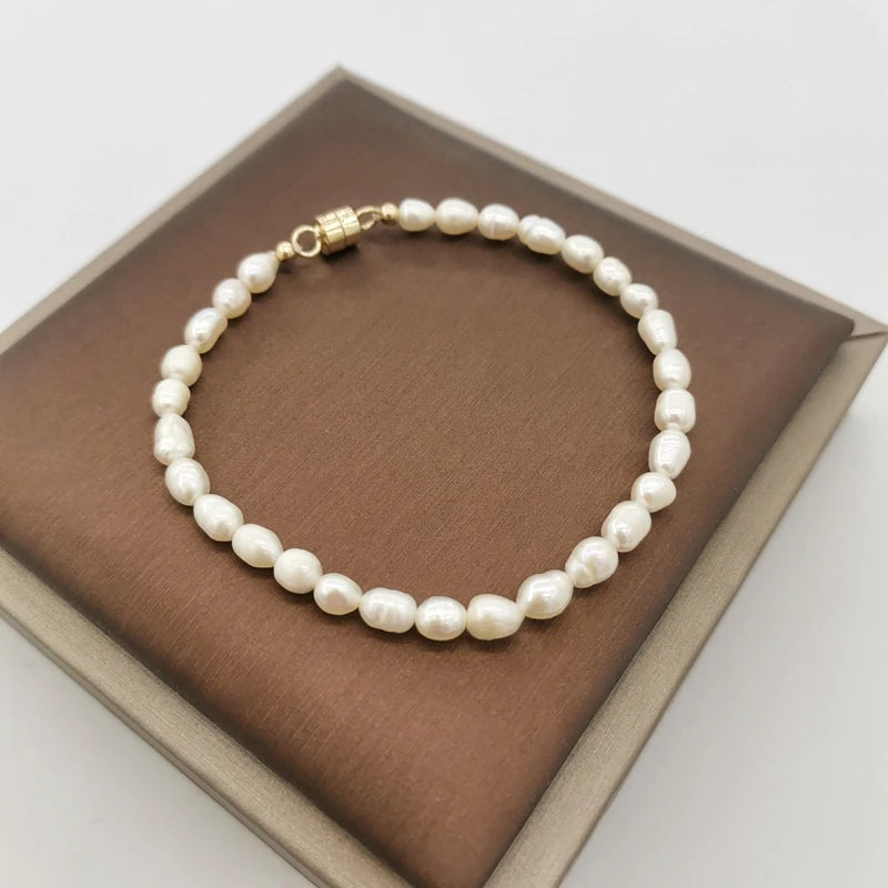 4mm Freshwater Pearl Bracelet 14K Magnet Clasp Barouque Tiny for Women