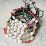 4mm Natural Gemstone Bracelet Small Pearl Beaded Adjustable Braided Bracelets