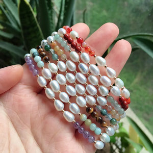 4mm Natural Gemstone Bracelet Small Pearl Beaded Adjustable Braided Bracelets