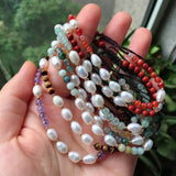 4mm Natural Gemstone Bracelet Small Pearl Beaded Adjustable Braided Bracelets