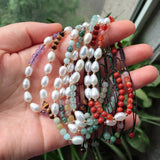 4mm Natural Gemstone Bracelet Small Pearl Beaded Adjustable Braided Bracelets