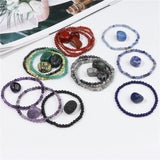4mm Natural Healing Stone Beaded Bracelet Set with Raw Rough Stone Ornament