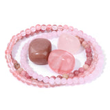 4mm Natural Healing Stone Beaded Bracelet Set with Raw Rough Stone Ornament