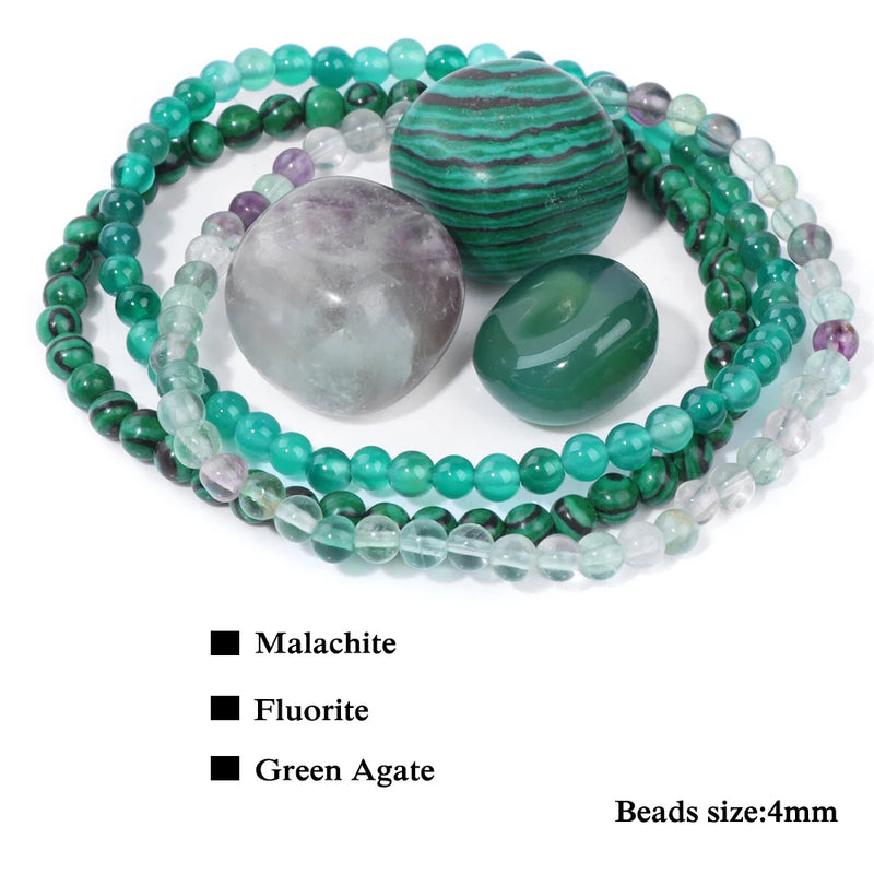 4mm Natural Healing Stone Beaded Bracelet Set with Raw Rough Stone Ornament