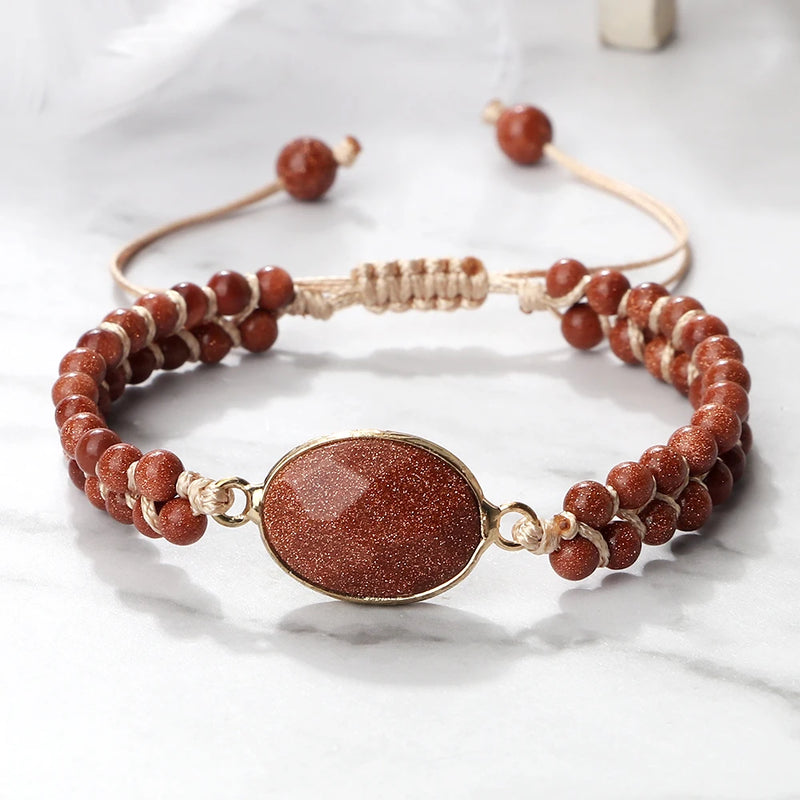 4mm Natural Orchid Stone Beaded Bracelet Vintage Charm Pendant Braided Bangles