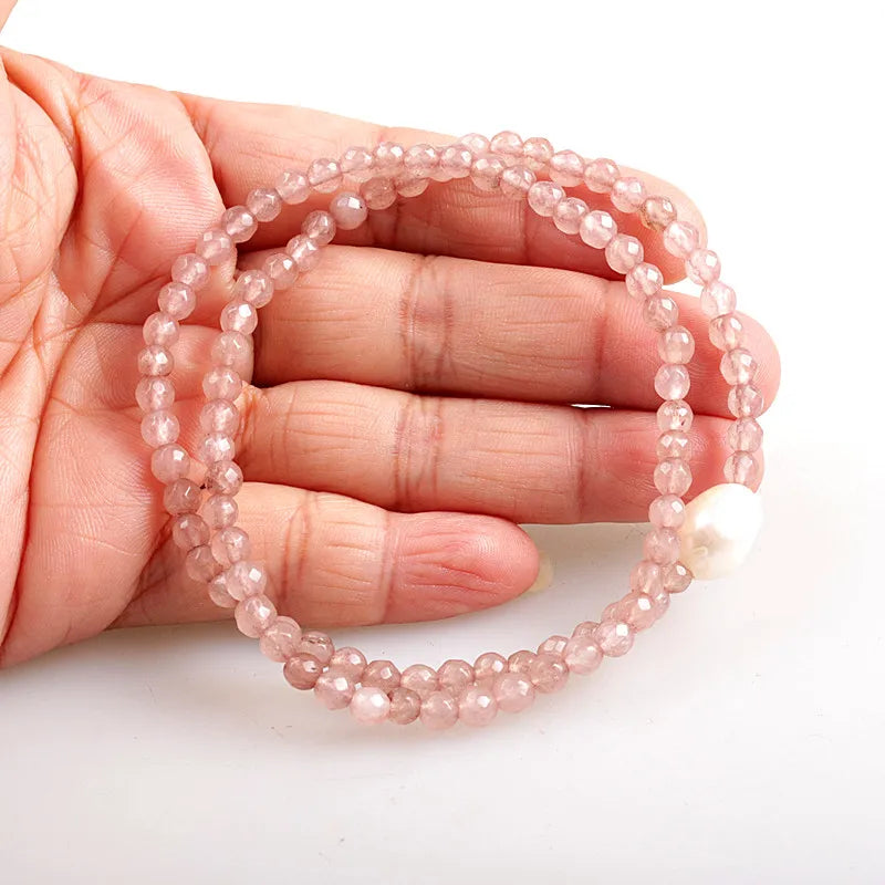 4mm Natural Stone Bead Choker Necklace Bracelet Set