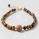 Tiger's Eye Rudraksha Beads Bracelet 14k Chain Calming Restore Easter Souvenir