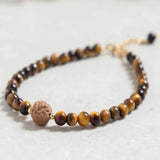 Tiger's Eye Rudraksha Beads Bracelet 14k Chain Calming Restore Easter Souvenir