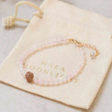 4mm Natural Brown Rudraksha Rose Quartz Beads 14K Fill Bracelet Cuff