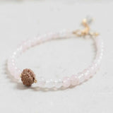 4mm Natural Brown Rudraksha Rose Quartz Beads 14K Fill Bracelet Cuff