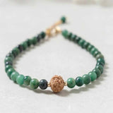 4mm Green Jade Beads Bracelet with 14k Chain, National Style Cuff