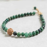 4mm Green Jade Beads Bracelet with 14k Chain, National Style Cuff