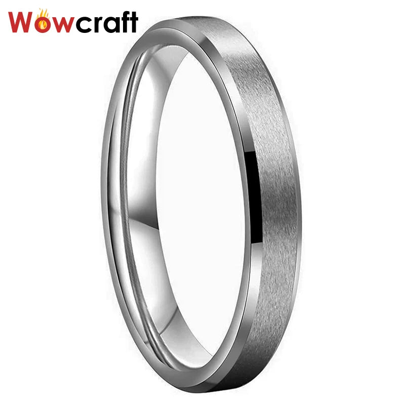 4mm Women's Tungsten Carbide Wedding Ring Matted Finish Beveled Edges