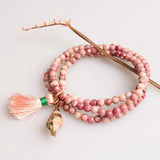 Pink Stone Beaded Bracelet with Shell Pendant