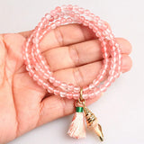 Pink Stone Beaded Bracelet with Shell Pendant
