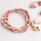 Pink Stone Beaded Bracelet with Shell Pendant