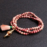 Pink Stone Beaded Bracelet with Shell Pendant