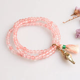 Pink Stone Beaded Bracelet with Shell Pendant