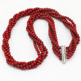 4mm Red Coral Round Beads Necklace Women Party Jewelry