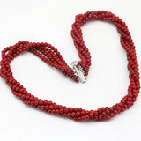 4mm Red Coral Round Beads Necklace Women Party Jewelry
