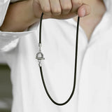4mm Thin Man Leather Necklace Braided Rope Chocker Toggle Clasp