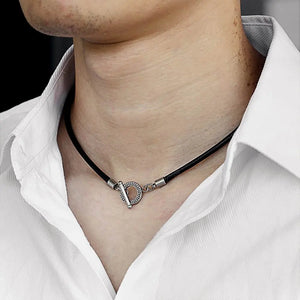 4mm Thin Man Leather Necklace Braided Rope Chocker Toggle Clasp