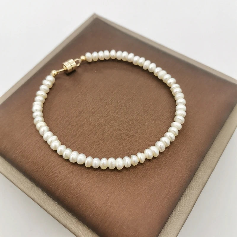 4mm Freshwater Pearl Bracelet 14K Filled Magnetic Clasp Hand Jewelry