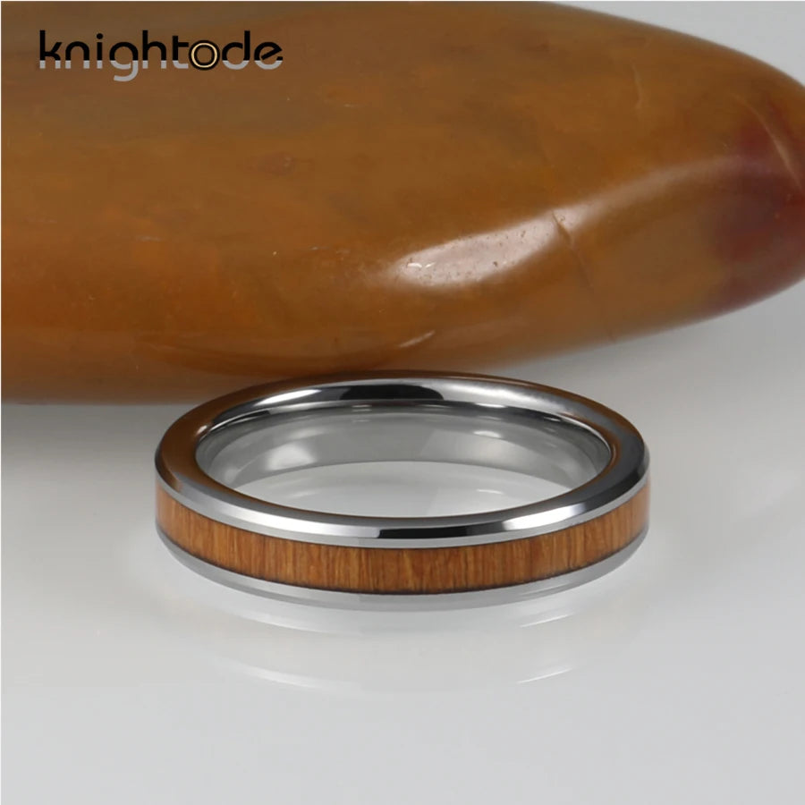 4mm Tungsten Carbide Ring Koa Wood Inlay Wedding Band
