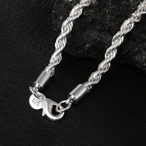 4mm Twisted Chain 925 Sterling Silver Necklace Pendant Vintage