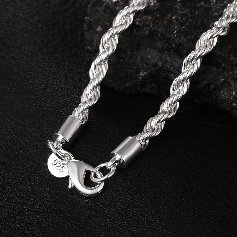 4mm Twisted Chain 925 Sterling Silver Necklace Pendant Vintage