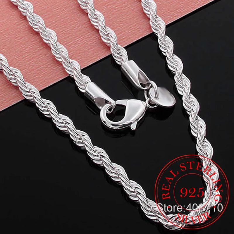 Vintage 925 Sterling Silver Twisted Chain Necklace Pendant