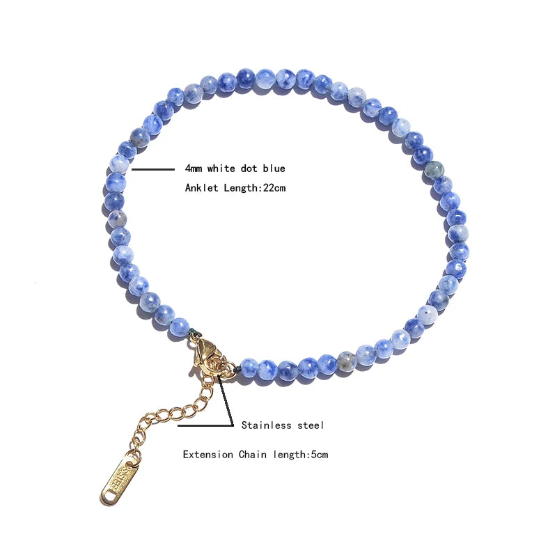 4mm Dot Beaded Anklet Stainless Steel Lobster Clasp Women Charm Jewelry