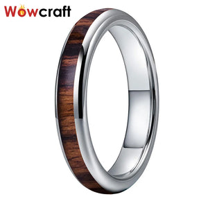 4mm Women's Tungsten Carbide Ring with Wood Inlay Engraving Polished Comfort Fit