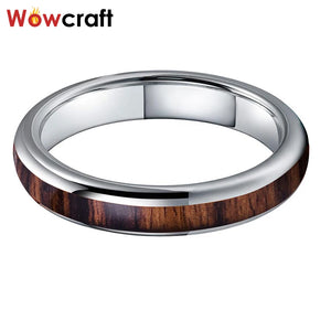 4mm Women's Tungsten Carbide Ring with Wood Inlay Engraving Polished Comfort Fit