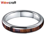 4mm Women's Tungsten Carbide Ring with Wood Inlay Engraving Polished Comfort Fit