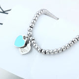 4mm Beads Heart Bracelet Charm Stainless Steel Jewelry