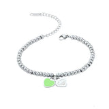 4mm Beads Heart Bracelet Charm Stainless Steel Jewelry