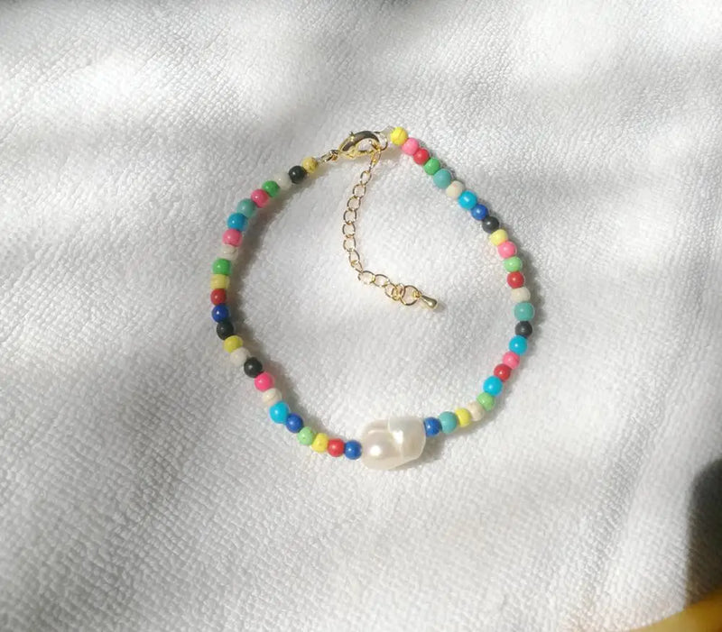 Colorful Stone Beads Baroque Pearl Bracelet Freshwater Pearl Woman Jewelry