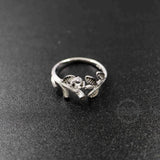 4mm Round CZ Stone Tree Branch Leaf 925 Silver Adjustable Ring Setting