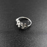 4mm Round CZ Stone Tree Branch Leaf 925 Silver Adjustable Ring Setting