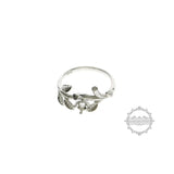 4mm Round CZ Stone Tree Branch Leaf 925 Silver Adjustable Ring Setting