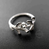 4mm Round CZ Stone Tree Branch Leaf 925 Silver Adjustable Ring Setting