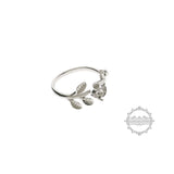 4mm Round CZ Stone Tree Branch Leaf 925 Silver Adjustable Ring Setting