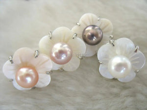 Freshwater Pearl Flower Stud Earrings 7-9mm White/Pink/Purple