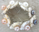 Freshwater Pearl Flower Stud Earrings 7-9mm White/Pink/Purple