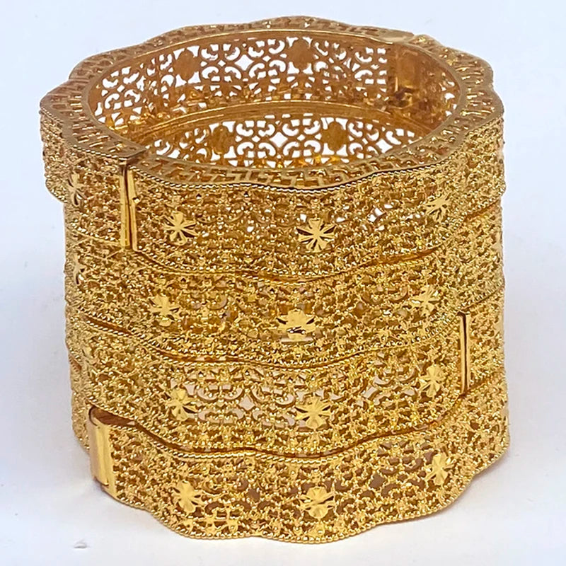 4pc African Women Hard Bracelets Indian Bangle Dubai 24k Plated Bangles