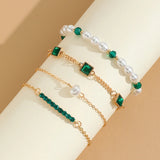 Green Gemstone Pearl Bracelet Set for Women Wedding Jewelry
